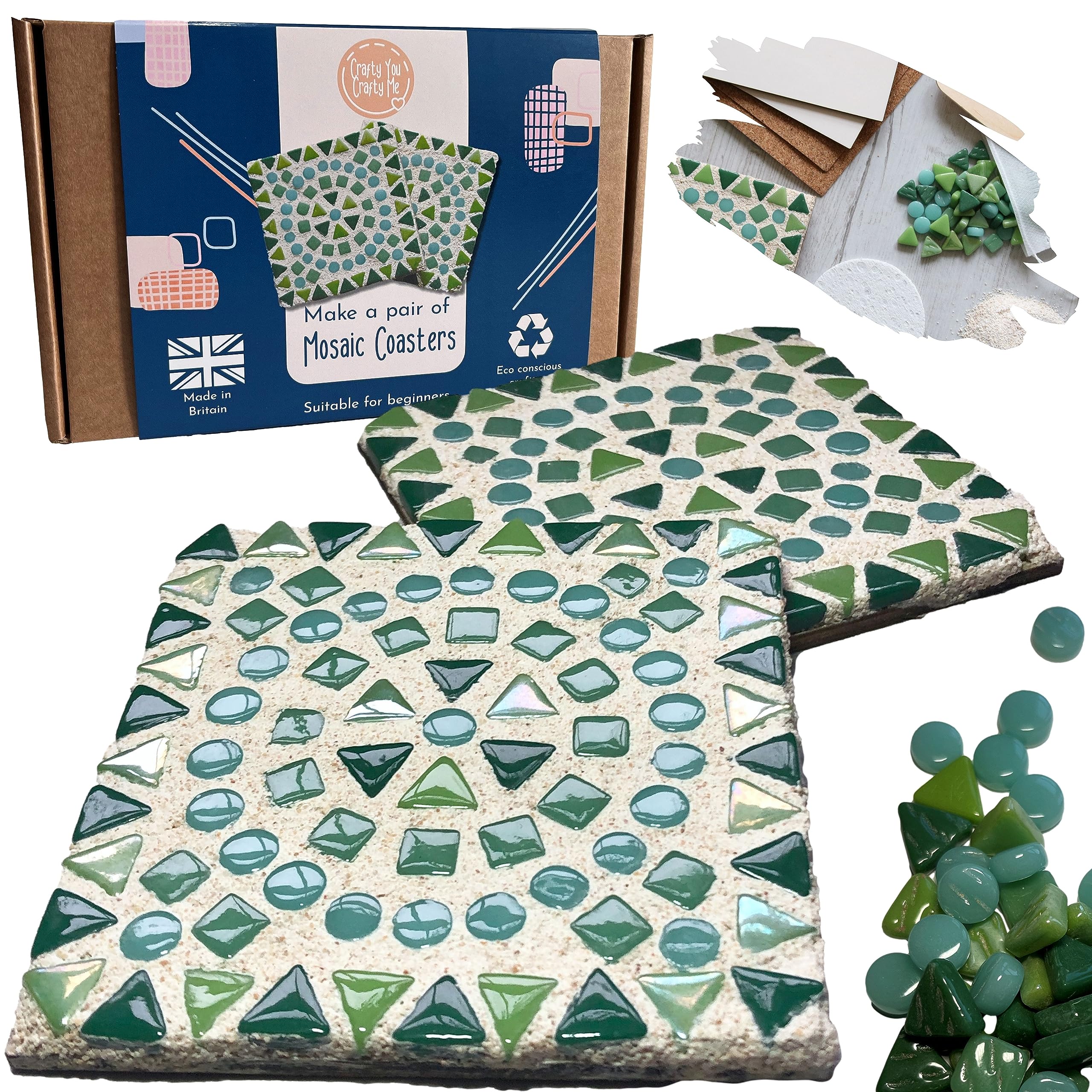Crafty You Crafty Me - Mosaic Coaster Craft Kits for Adults (Green), Craft Gifts Made in UK