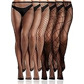 Ramede 6 Pairs Women Fishnet Thigh High Stockings Waist Tights Mesh Patterned Fishnet Leggings Pantyhose for Halloween