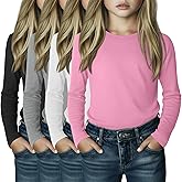 LessonZoo 4 Pack Girl's Long Sleeve Shirts Soft Crew Neck Long Sleeve Tops Loose Fit Casual Basic Tees for 3-16 Years
