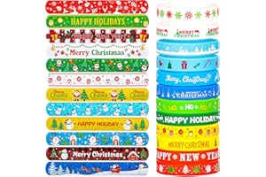 Mibor 48Pcs Christmas Slap Bracelets Christmas Silicone Bracelets, Christmas Classroom Gifts, Xmas Slap Wristbands Rubber Wristbands for Kids Girls Boys Christmas Party Favors Stocking Stuffers Gifts