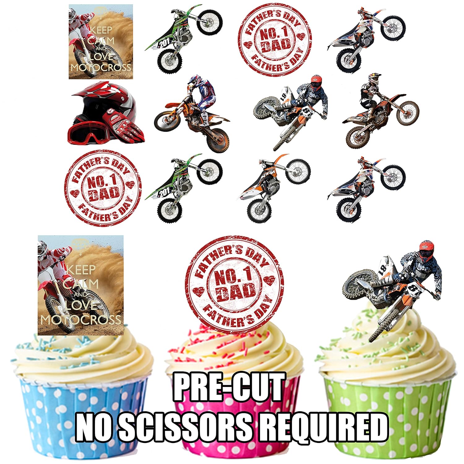 Lot De 12 Col Montant Tasse Comestible Gateau Decorations Pere De Jour De Motocross Theme Gateau Decorations Accessoires De Decoration Cuisine Maison