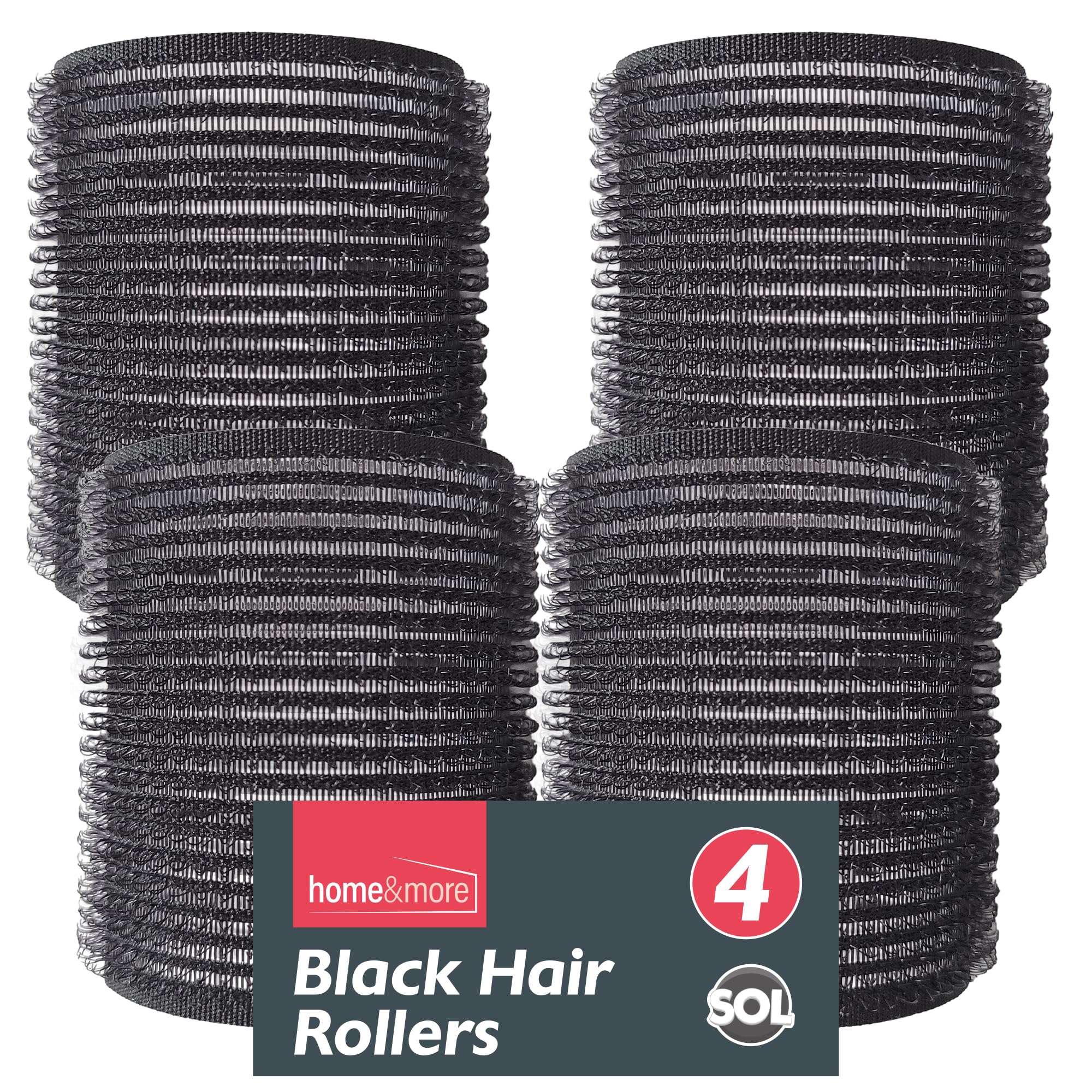 SOL 4pk Black Hair Rollers for Hair Volume - Self Grip, Boost Volume, Create Bouncy Waves, Reduce Heat Damage, Compact, Easy to Use, Travel-Friendly Styling Curler for Everyday Styling or Quick Fixes