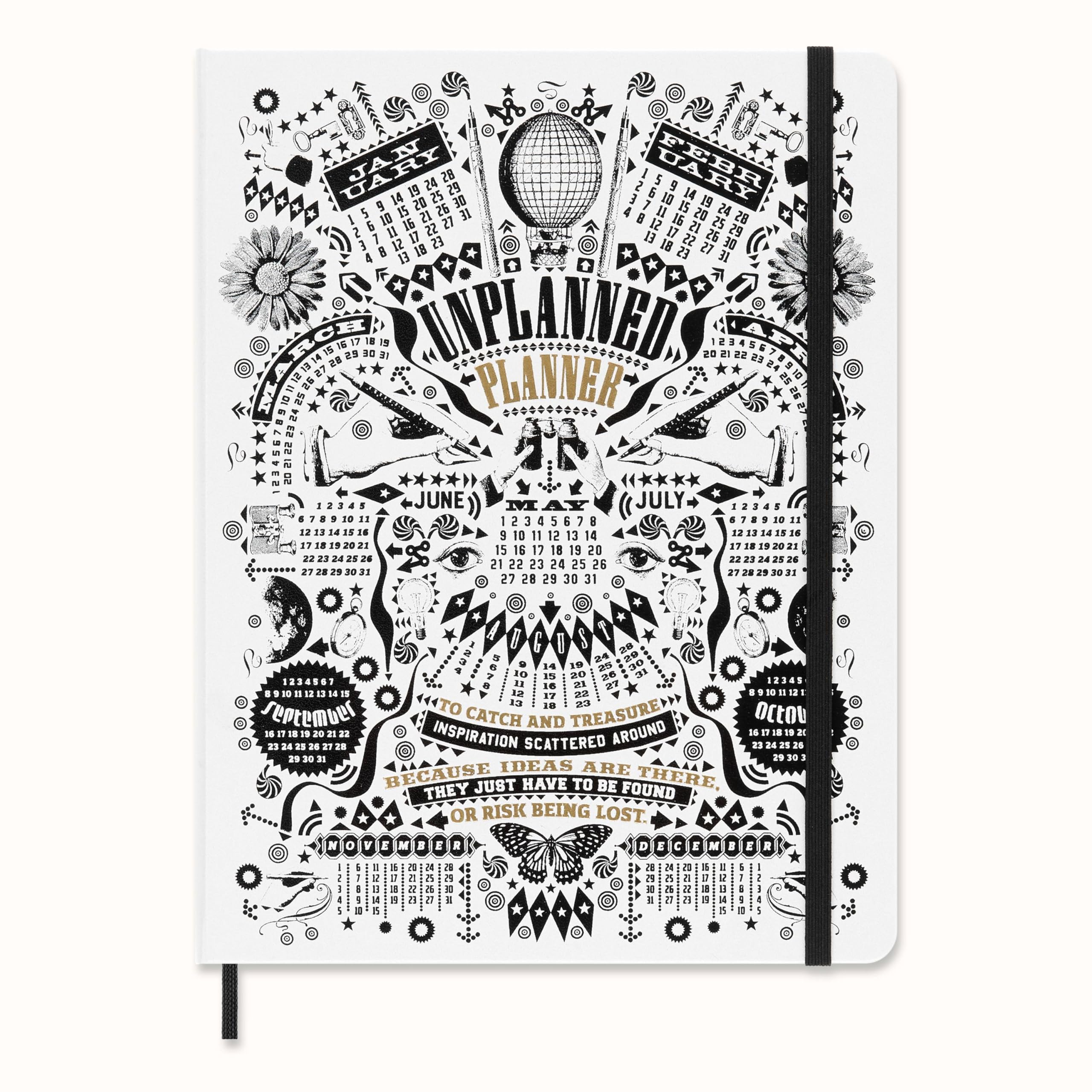 Moleskine x Lorenzo Petrantoni Unplanned Planner, Limited Edition Hard Cover and Elastic Closure Petrantoni Weekly Notebook, Size Extra Large 19x26 cm, White