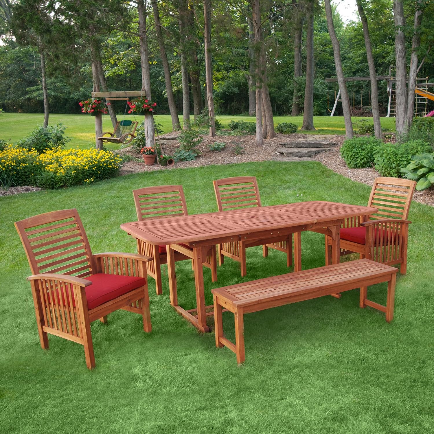 Home Loft Concept 6 Piece Wood Patio Furniture Dining Set With Cushions Amazon Co Uk Garden Outdoors