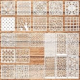 24Pcs Geometric Stencils for Painting, Reusable Abstract Layering Templates | 24 Patterns, Square and Rectangle Sizes, Smooth Edges, Washable, for Wood, Walls, Furniture, Floor, Cards, Cake, Rock Drawing