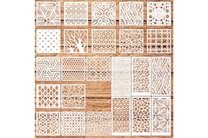 WSICSE 24Pcs Stencils for Painting, Reusable Geometric Painting Stencils Abstract Layering Stencil for Painting on Wooden Furniture Floor Xmas Decor DIY Supplies