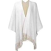ZLYC Women's Reversible Winter Knitted Cardigan Faux Fringe Capes Shawl Blanket Wrap Sweater