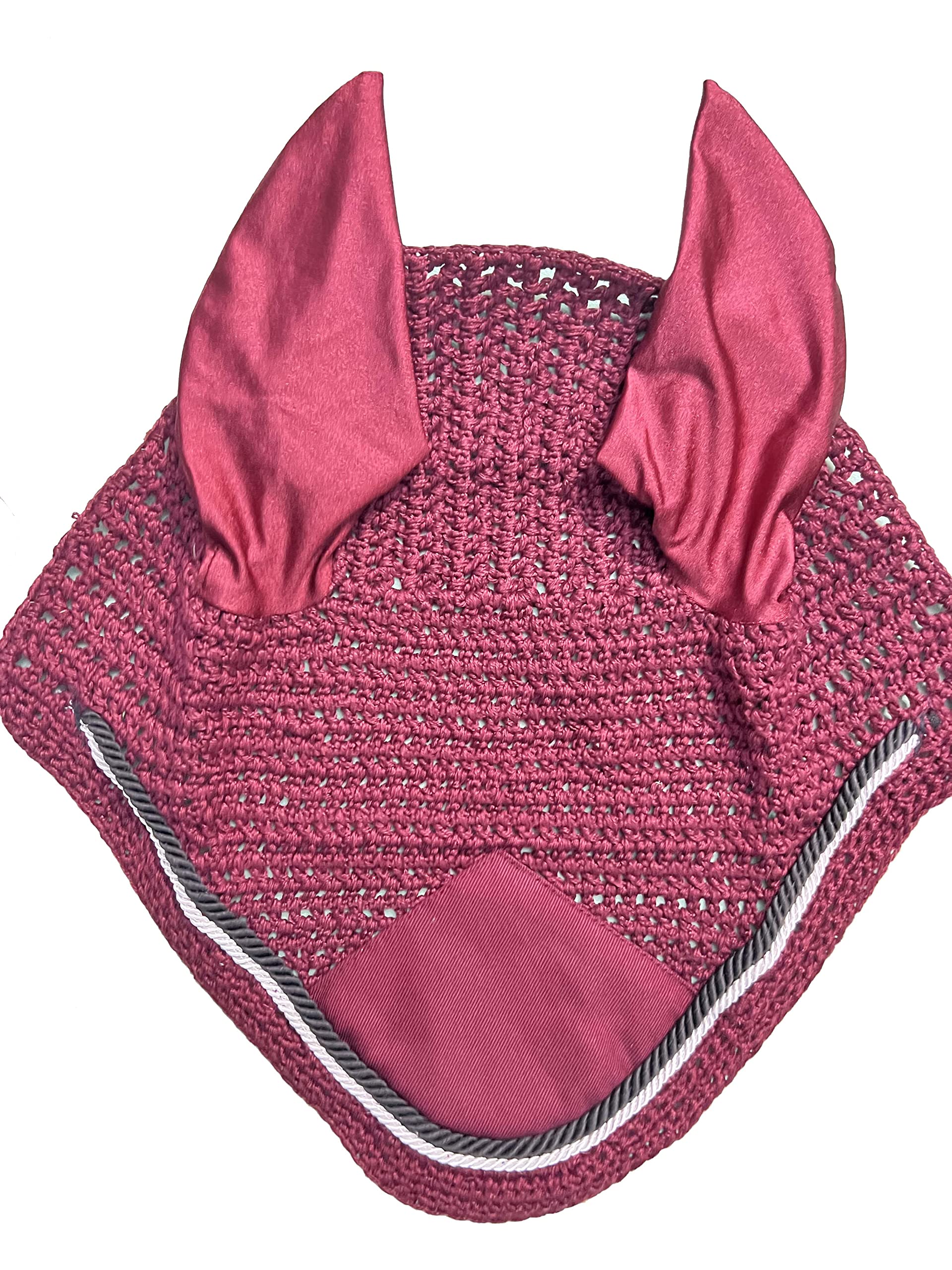 Spire Horse Soft Crochet Fly Veil Breathable Cotton Ear Net Hood Horse fly Control Masks Protector Bonnets (full, Pink/Black-White)