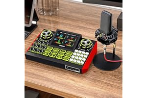 TENLAMP Podcast Microphone Bundle with Live Sound Card Audio Mixer, Podcast Equipment Bundle with 3.5mm Condenser Microphone for Pc/Phone Live Streaming Singing Gaming, Sound Board with Voice Changer, Denoise