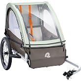 Retrospec Rover Plus Bike Trailer for Kids - Foldable Single/Double Passenger Design with 5-Point Safety Harness, Weather-Resistant Fabric &amp; Safety Flag - 40-80 lbs, Mint Legacy 16", 1 Passenger