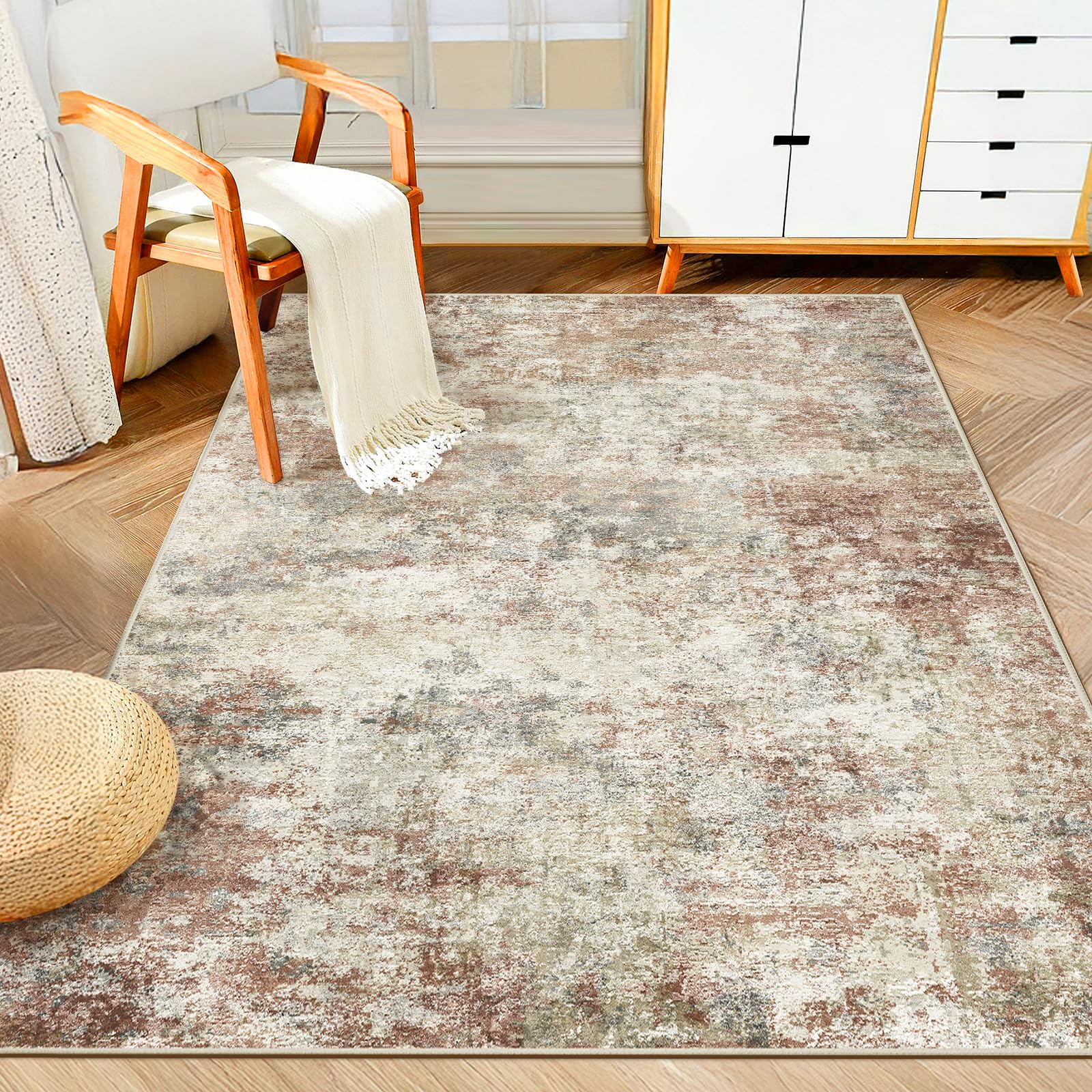 Photo 1 of WITSHOCK 4x6 Area Rugs for Living Room : Machine Washable - Non Slip Modern Abstract Rug for Bedroom Under Dining - Stain Resistant for Household - Pet Owners (Rust Color)