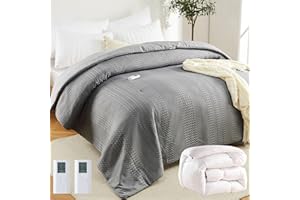 GarveeHome King Heated Comforter Electric Blanket, 104"x90" Waffle Weave Heating Blanket with Wireless LCD Controller, 6 Heat Levels & 2-10H Time Settings, UL Certified, Grey