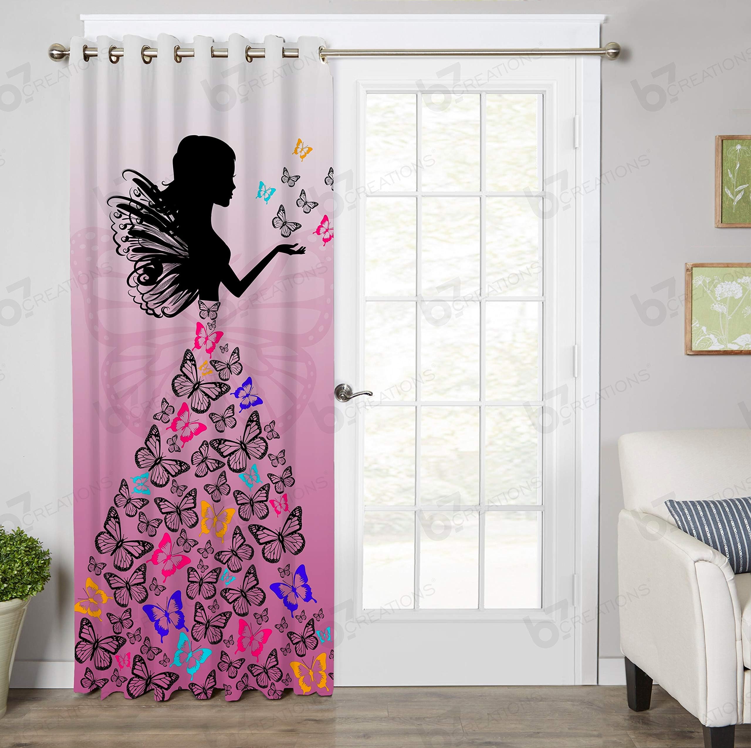 b7 CREATIONS Polyester Abstract Grommet Window Curtain, 5 Feet, Purple, Pack of 1 (B7_CR_1351_5FT)