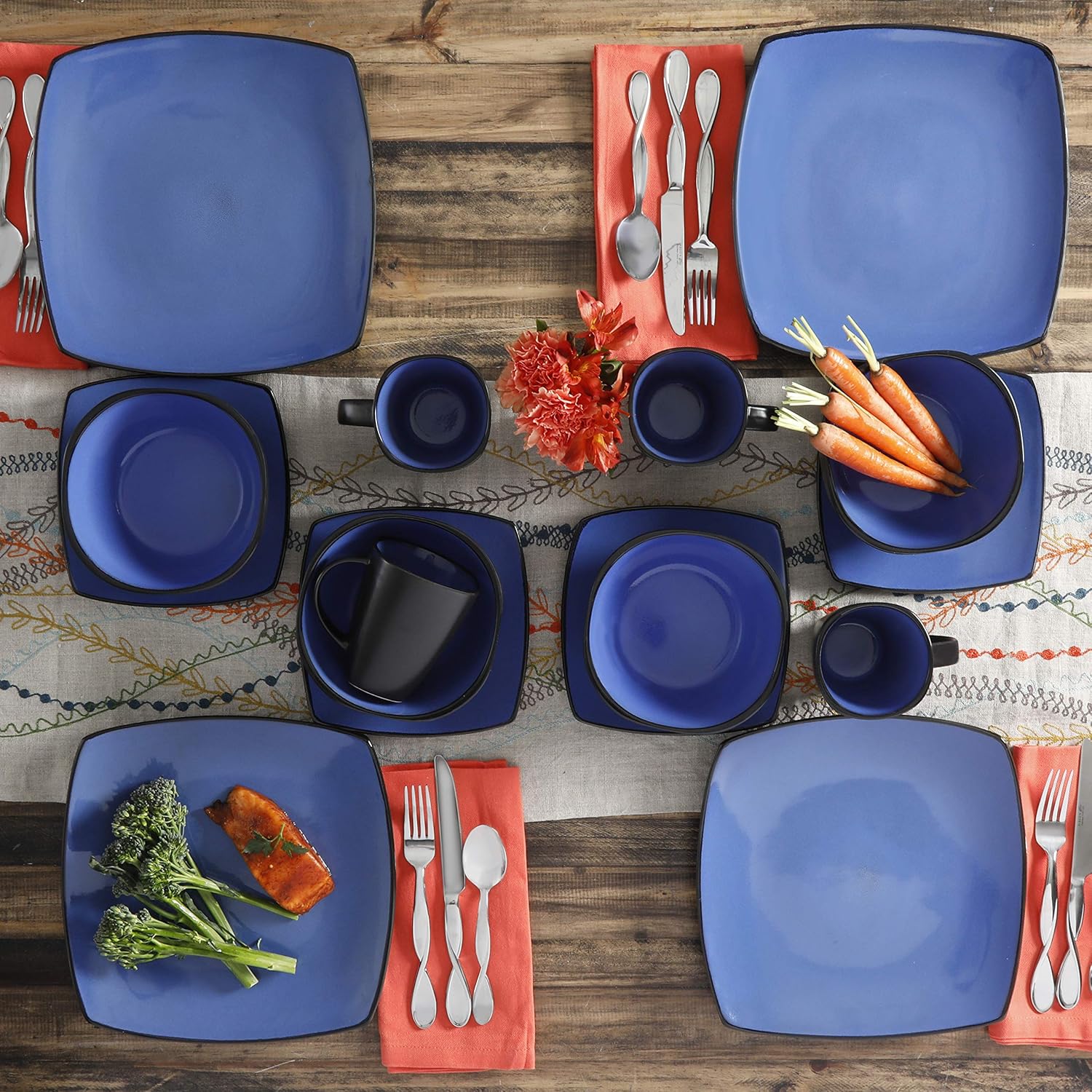  | Gibson Soho Lounge Dinnerware set, Square, Blue: Dinnerware Sets