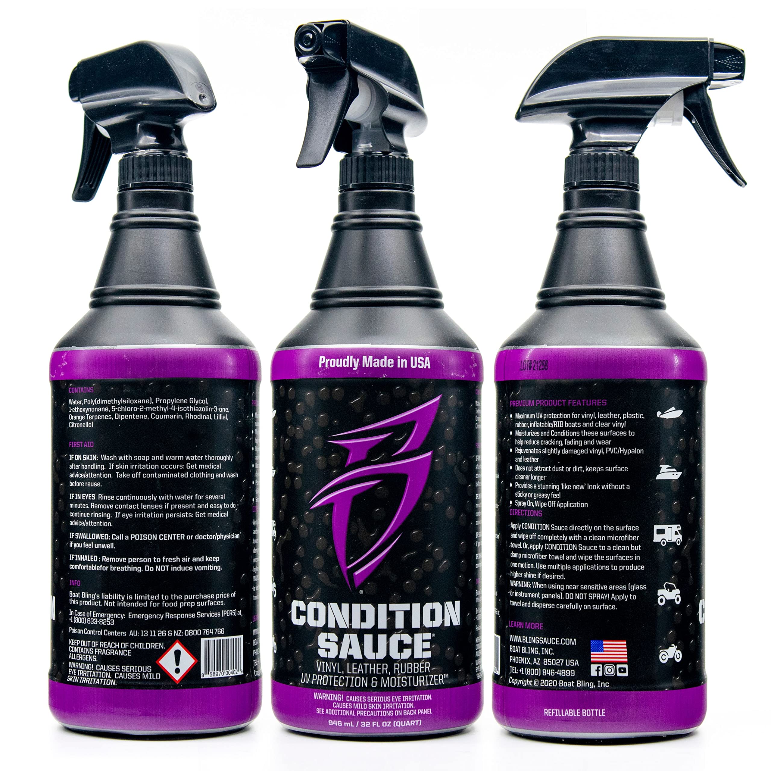 Boat Bling Condition Sauce Premium Interior Moisturizer with UV Protection, for Boats, RVs, Powersport Vehicles and More