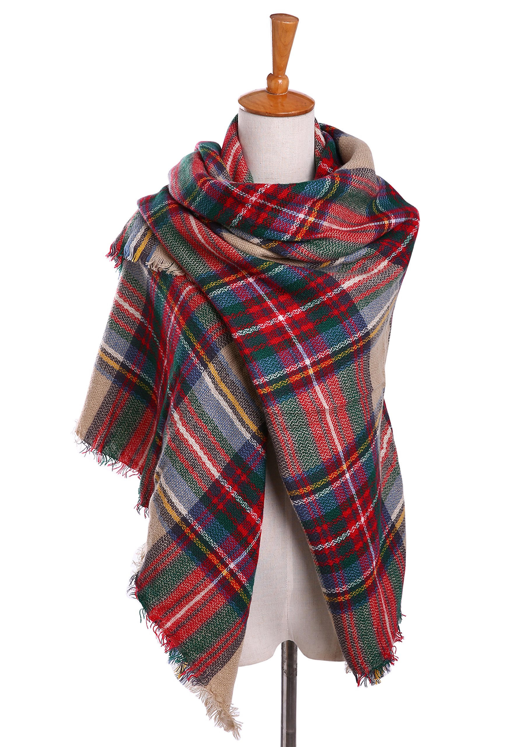 Bess Bridal Women's Plaid Blanket Winter Scarf Warm Cozy Tartan Wrap Oversized Shawl Cape Bess Bridal Women's Plaid Blanket Winter Scarf Warm Cozy Tartan Wrap Oversized Shawl Cape