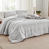 Bedsure King Comforter Set - 4 Pieces Pinch Pleat Bed Set, Light Grey Boho Bedding for All Season, 1 Soft Comforter, 2 Pillowcases, 1 Decorative Pillow