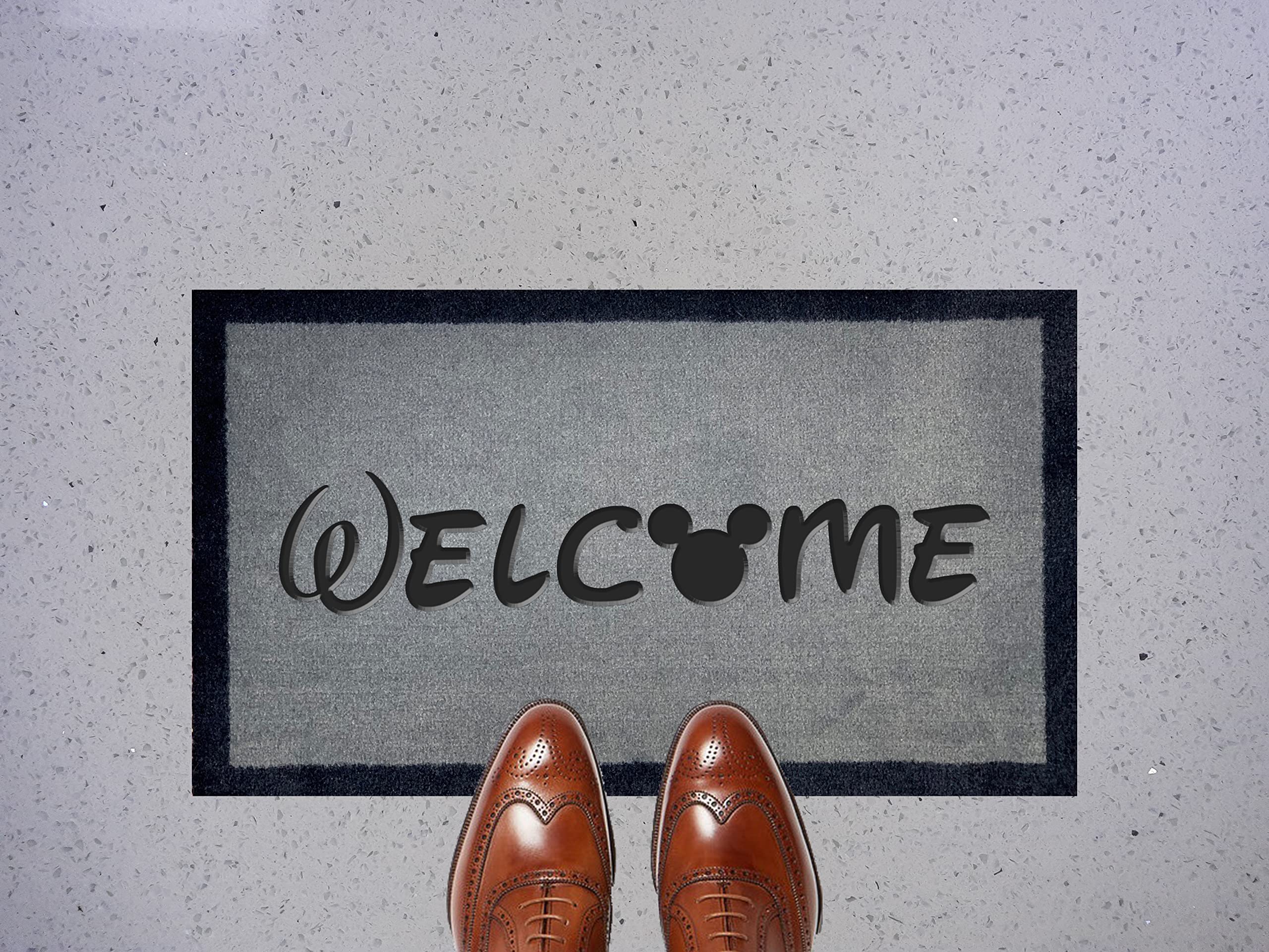 Artisan Kiss ER053-68 70cm x 40cm Washable Door Mat WELCOME DISNEY GIFT PRESENT HOUSE WARMING (Light Grey Welcome Disney)