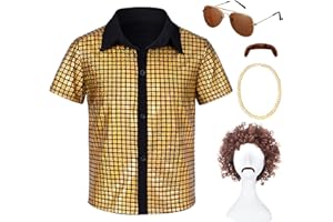 TOGROP 5PCS Kids 60s 70s Disco Costume Sequins Shirts for Boys Halloween Party Cosplay 4-12Years