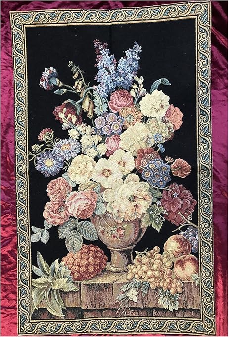 Tappeto Da Parete Gobelin La Dama E L'Unicorno - Arazzo Decorativo Blu, Replica Retro, 105x70 Cm