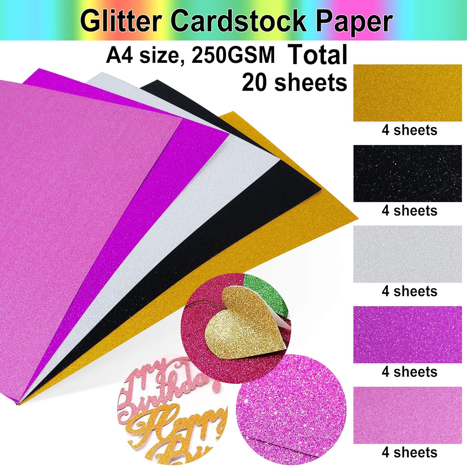 HIRALIY Glitter Cardstock Paper Cutter Bundle, 60 Sheets Assorted A4 Glitter Sheets Metallic Foil Paper with Colored Craft Cardstock for Party Decor Scrapbook Origami Circuit Maker : Office Products