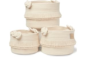 NaturalCozy 3-Piece Boho Decor Storage Basket Set – Cotton Rope Woven Baskets for Organizing! Small Baby Stuff, Shower, Gift Basket, Nursery Planter, Toy Shelves