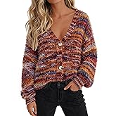 PRETTYGARDEN Womens Cardigan Sweaters Fall Fashion 2026 Striped Long Sleeve Button V Neck Knit Fuzzy Outerwear Winter Clothes