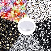 Augshy 1400pcs 5 Color Acrylic Alphabet Beads for Bracelets Making, Letter Beads with 1 Roll 10M Crystal String Cord for Jewelry Making(6mm)