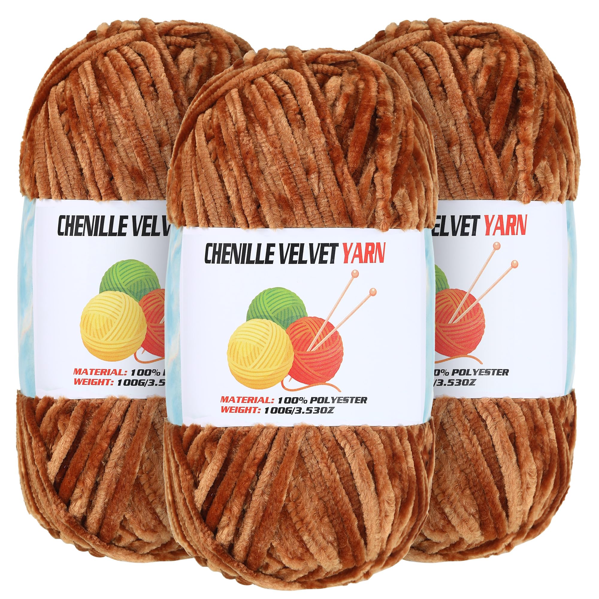 Photo 1 of  100g Velvet Chenille Chunky Yarn for Crocheting, Handcrafts Weaving Soft Chenille Yarn for Crocheting Clearance, Used for Making Baby Yarns Blanket, Clothes, Knitting Creations (Coffee)