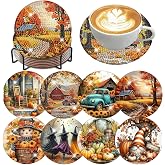 Ekuxom 8 Pcs Fall Diamond Art Coasters Kits with Holder | Diamond Painting Coasters Kits-DIY Crafts Art Coaster Kit for Home Decor