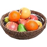 Hand Woven Brown Seagrass Shallow Round Decorative Fruit Display Storage Basket / Centerpiece Holder