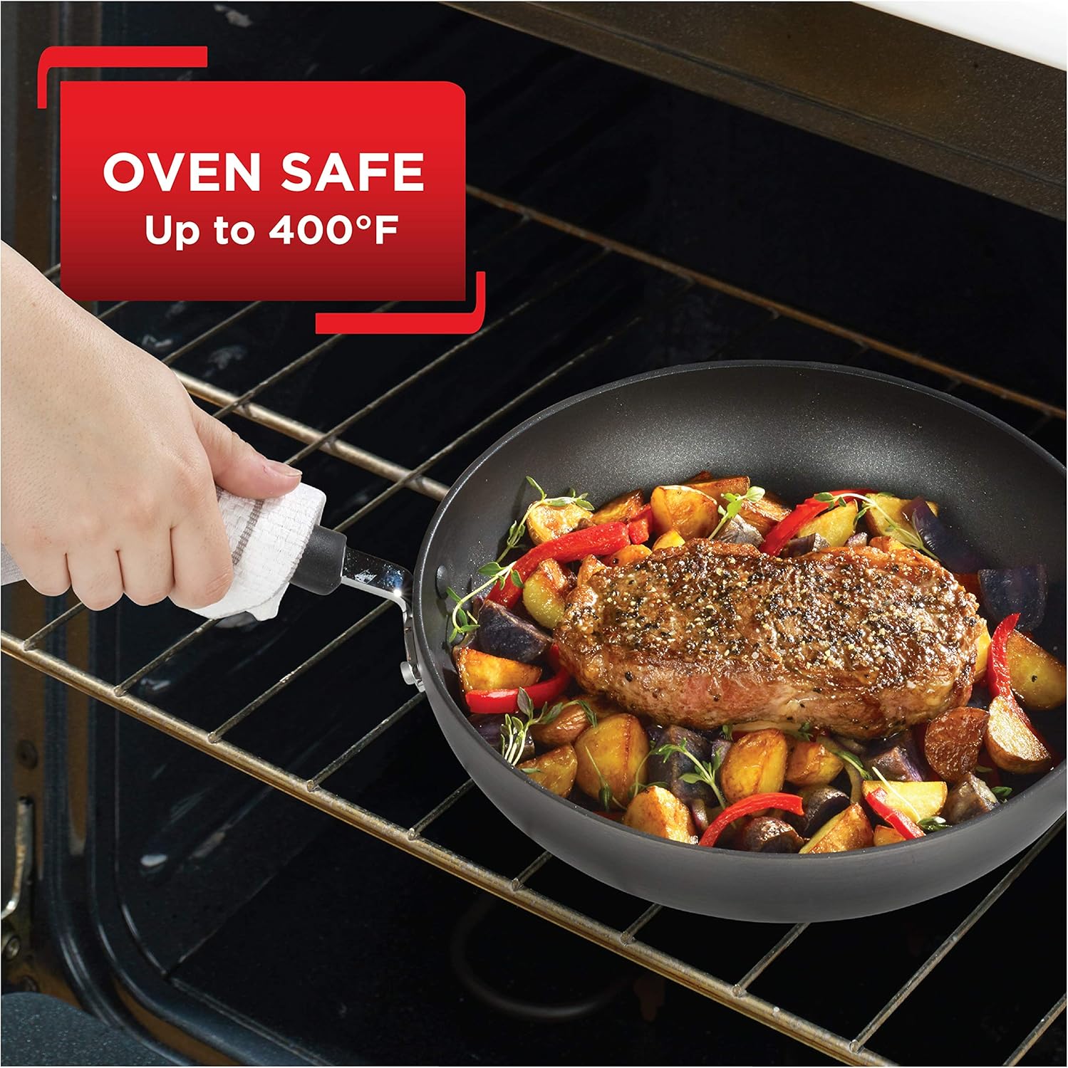 T-fal, Ultimate Hard Anodized, Nonstick 16 In. x 13 In. Roaster with Rack, Black, 16 Inch x 13 Inch, Grey: Kitchen & Dining