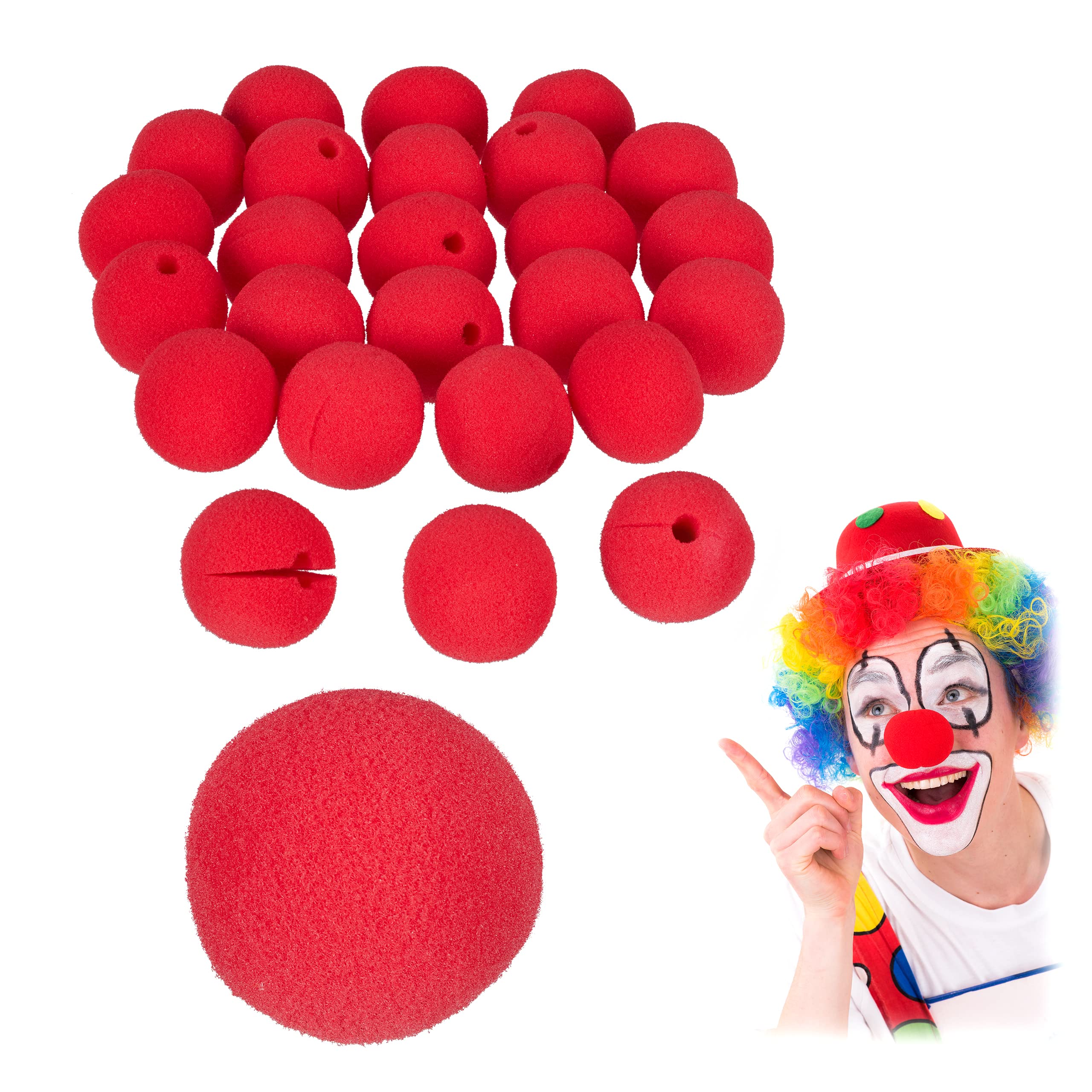Relaxdays 25 red clown noses, For children and adults, Foam rubber, Carnival, Halloween, Red