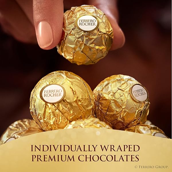 FERRERO ROCHER GOURMET HAZELNUT MILK CHOCOLATE VALENTINE’S DAY GIFT BOX, 42 INDIVIDUALLY WRAPPED CHOCOLATES FOR GIFTING, 18.5 OZ