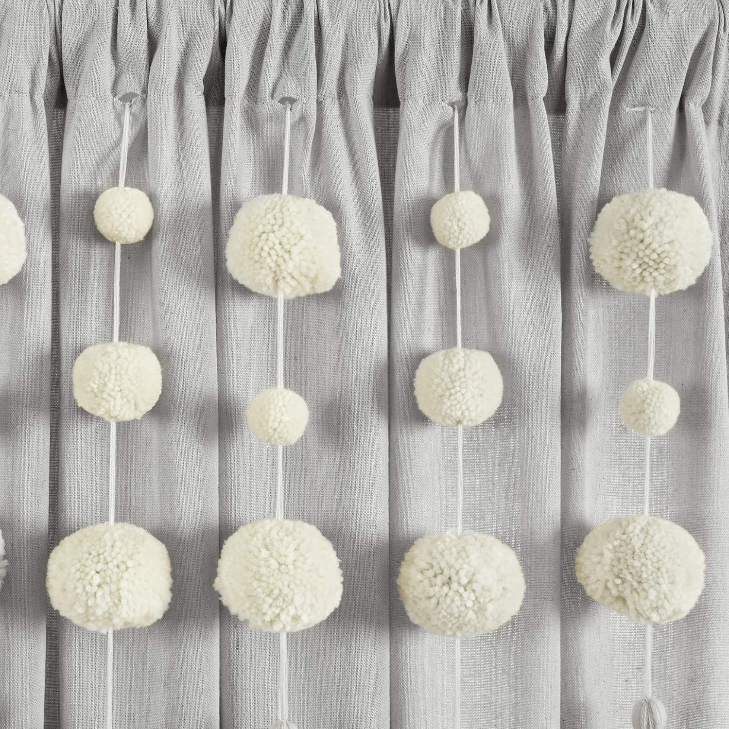 Lush Decor Boho Pom Tassel Linen Window Curtain (Single Panel), 84" L x 52" W, Light Gray: Home & Kitchen
