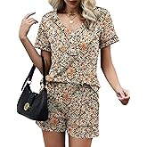 LOMON Womens Fashion 2 Piece Outfits Short Sleeve Tops Set Matching Shorts Loungewear Tracksuit Lounge Sets
