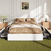 Allewie Queen Size Bed Frame with 4 Oversized Storage Drawers, Soft Teddy Fabric, Boucle Upholstered Platform Bed, Wooden Slats Support, Noise-Free, No Box Spring Needed, Easy Assembly, White
