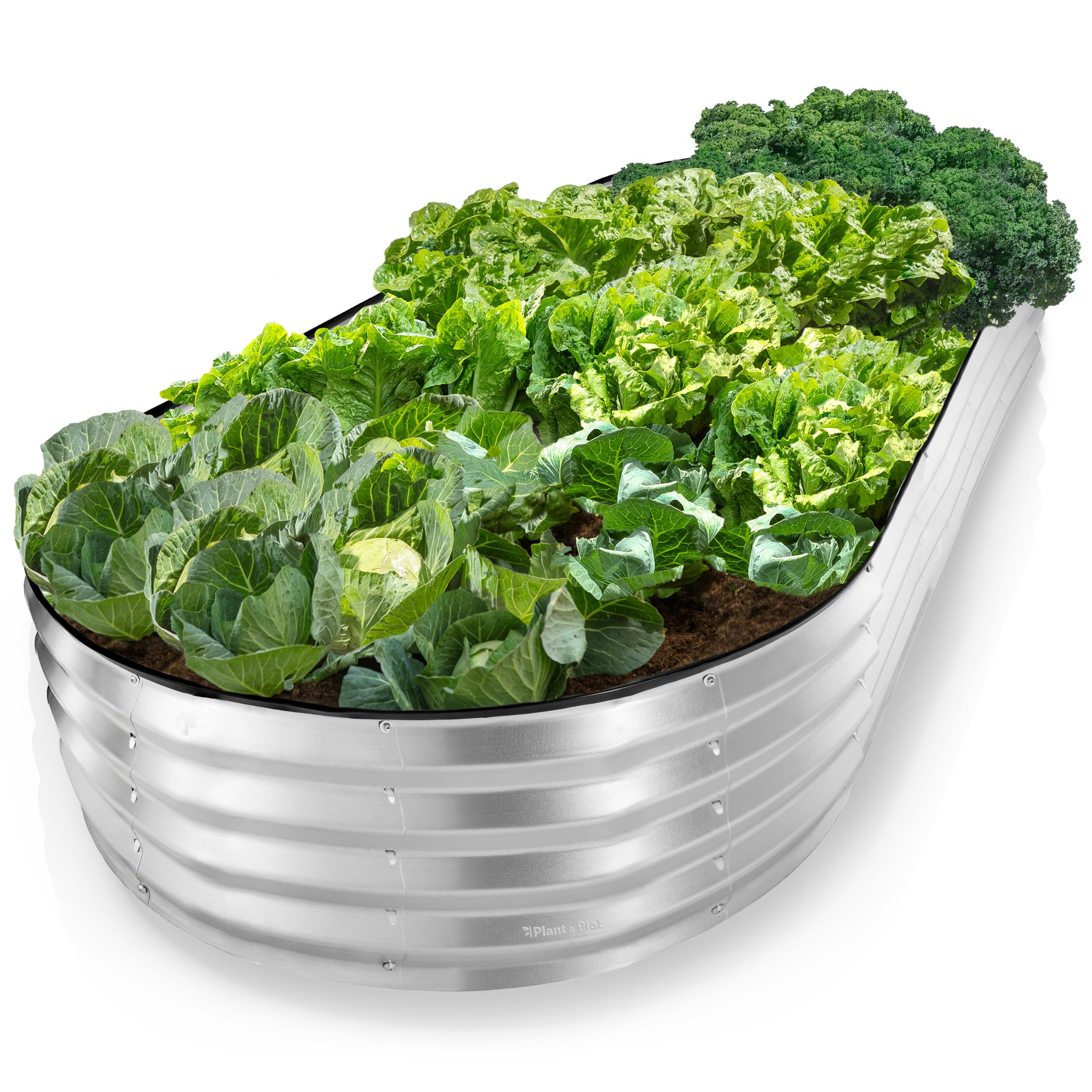 Plant & Plot Galvanized Raised Garden Beds Outdoor // 8×4×1 ft Planter Raised Beds for Gardening, Vegetables, Flowers // Large Metal Garden Box // Patented Tool-Free Design (Silver) Image