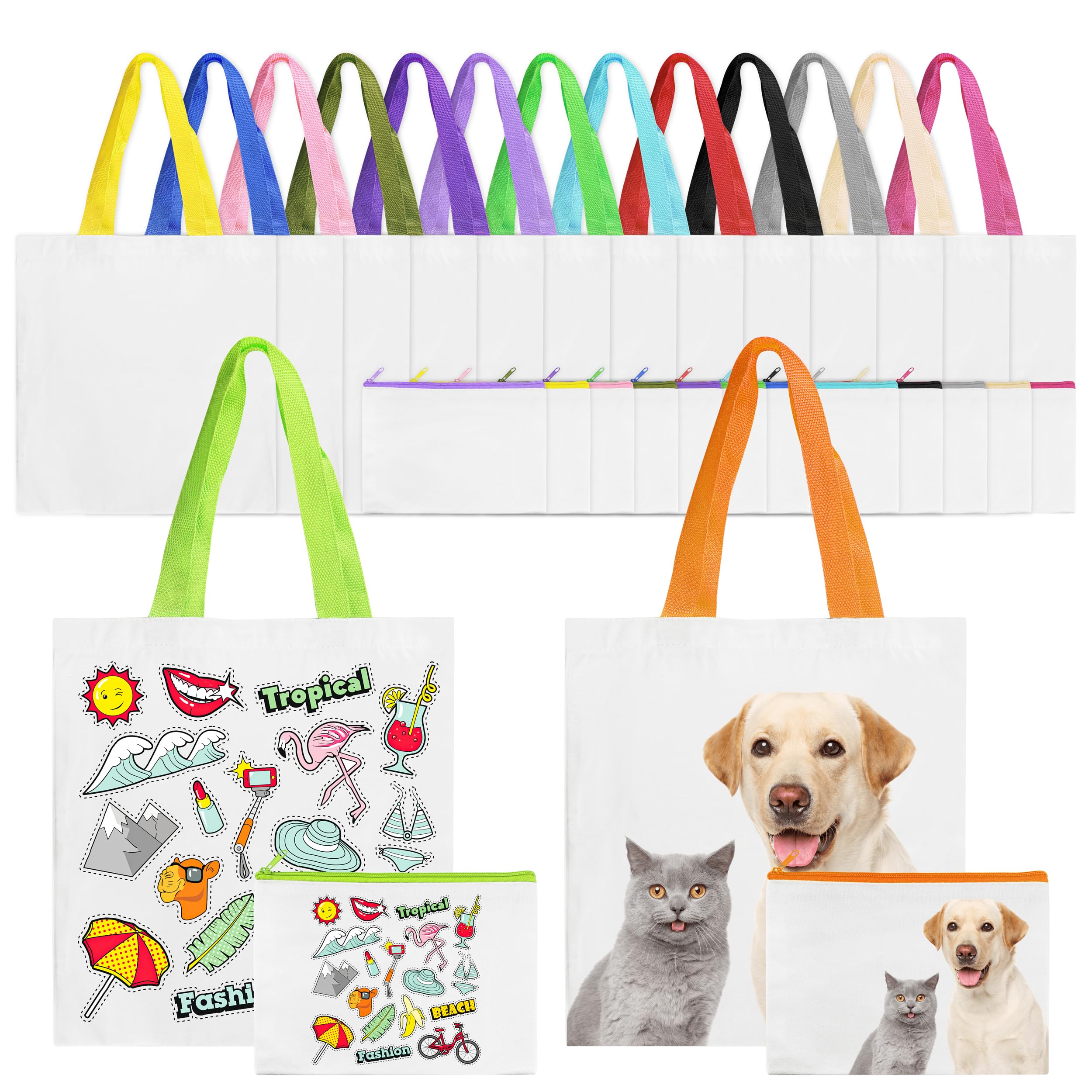 Photo 1 of Joyclub 30 Pack Sublimation Tote Bags Bulk Customized Colors Polyester Cosmetic Makeup Bags Blanks Reusable Grocery Canvas Bag for Heat Transfer DIY Decorating Painting