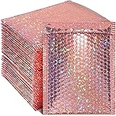 Outus 30 Pieces Holographic Bubble Padded Mailer Holographic Bubble Mailers Padded Envelopes Self Sealing Cushion Envelopes for Mailing, Shipping and Packing(Rose Gold, 9.5 x 6 Inch)