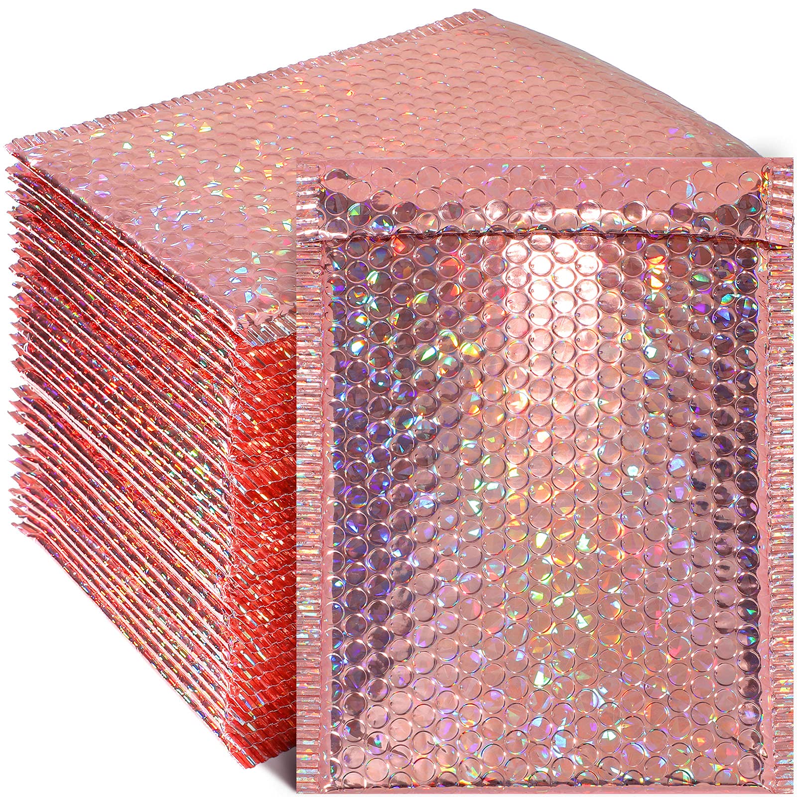 Photo 1 of Outus 30 Pieces Holographic Bubble Padded Mailer Holographic Bubble Mailers Padded Envelopes Self Sealing Cushion Envelopes for Mailing, Shipping and Packing