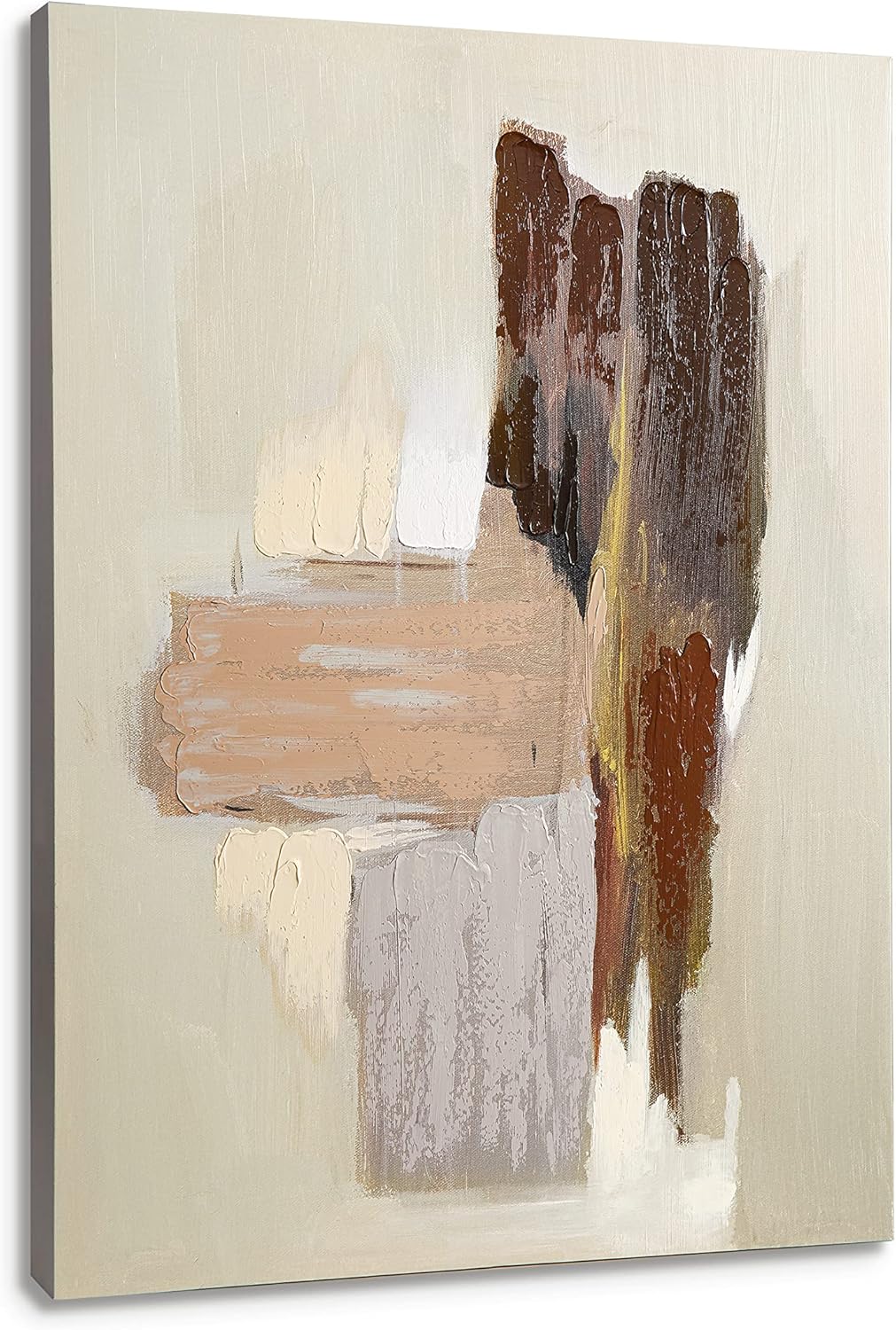 Paintings - ArtbyHannah 24x32 Inch Vertical Abstract Paintings Wall Art, Textured Grey Beige Canvas for Modern Living Room Bedroom Fall Decor Hand-Painted 3D Artwork