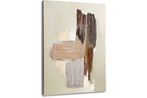 ArtbyHannah 24x32 Inch Vertical Abstract Paintings Wall Art, Textured Grey Beige Canvas for Modern Living Room Bedroom Fall Decor Hand-Painted 3D Artwork