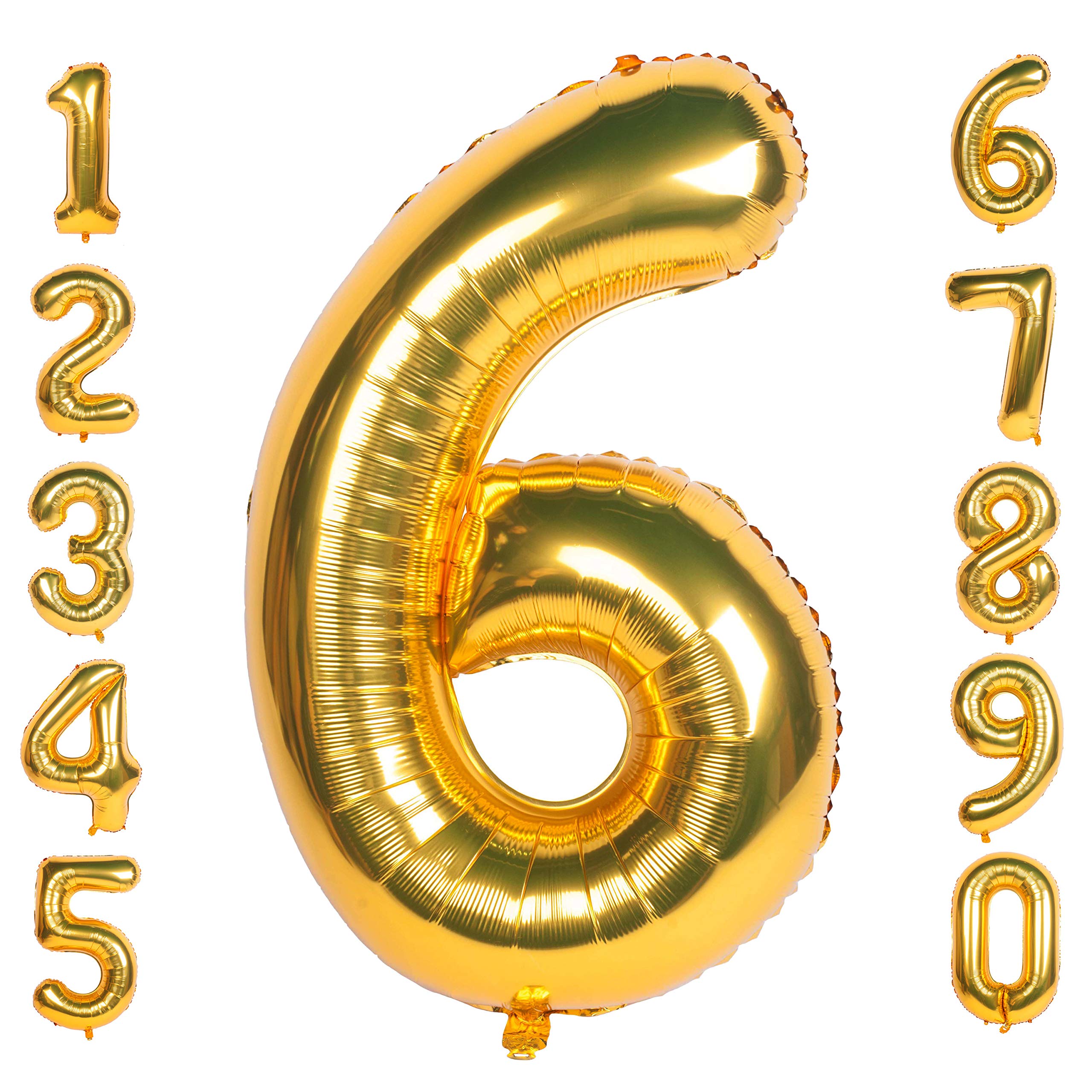 Gold 6 balloons 40 Inch Giant Helium Foil Number 0 to 9 Gold Balloon Birthday Wedding Party Digital Decorations (Number 6) โ image 1
