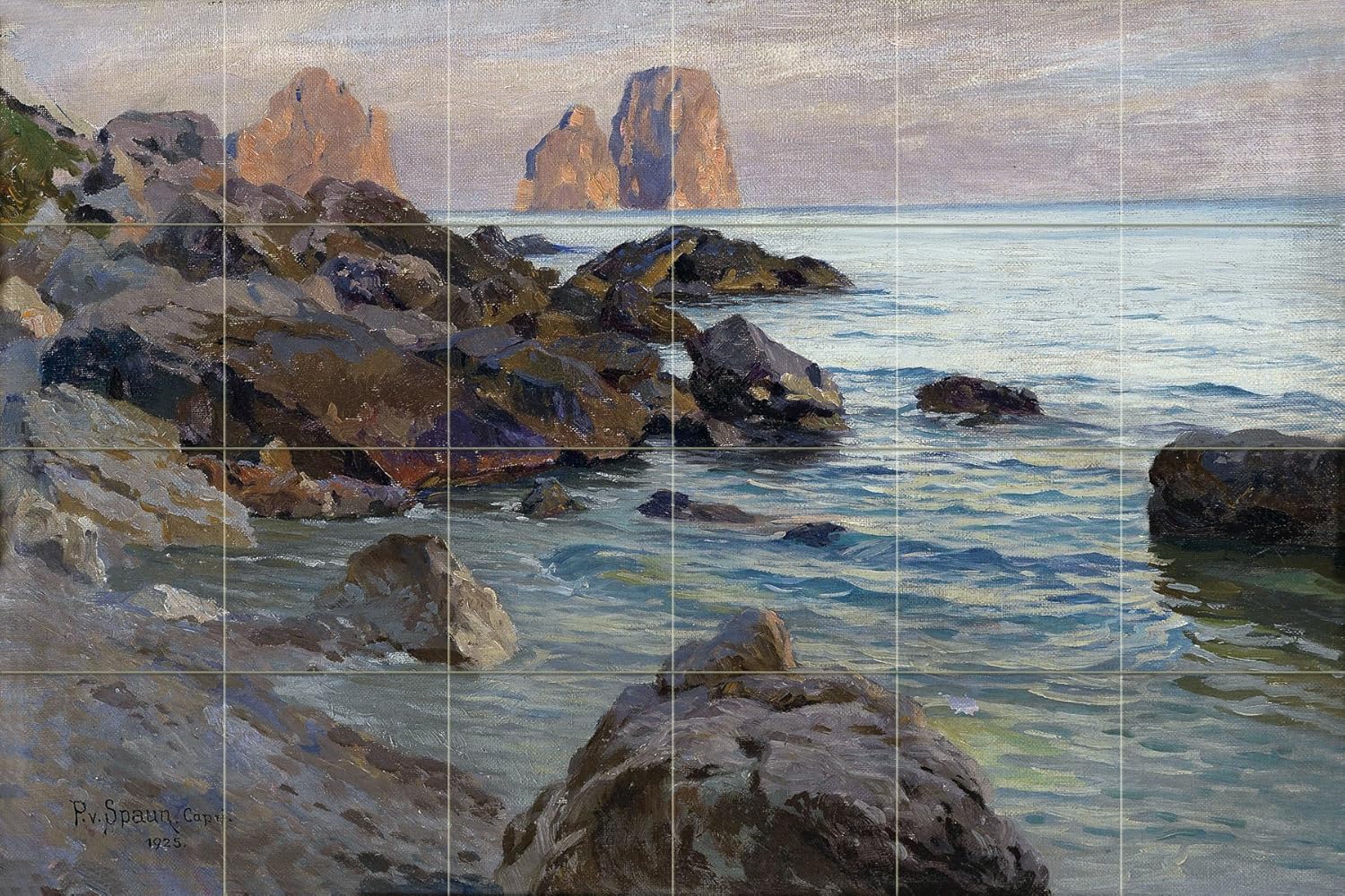 Paisaje marino rocas marinas en Capri P. Spaun azulejos mural salpicadero mármol cerámica - Imagen 24 de 27