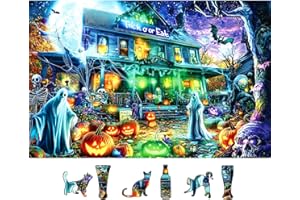 BLUEFOREST Halloween Haunted House 500 Piece Puzzle for Adults, Fun Puzzles for Adults 500 Pieces with HD Print & Poster, 23" X 15" Dust Free, for Gifts Halloween Christmas Family Games Lovers