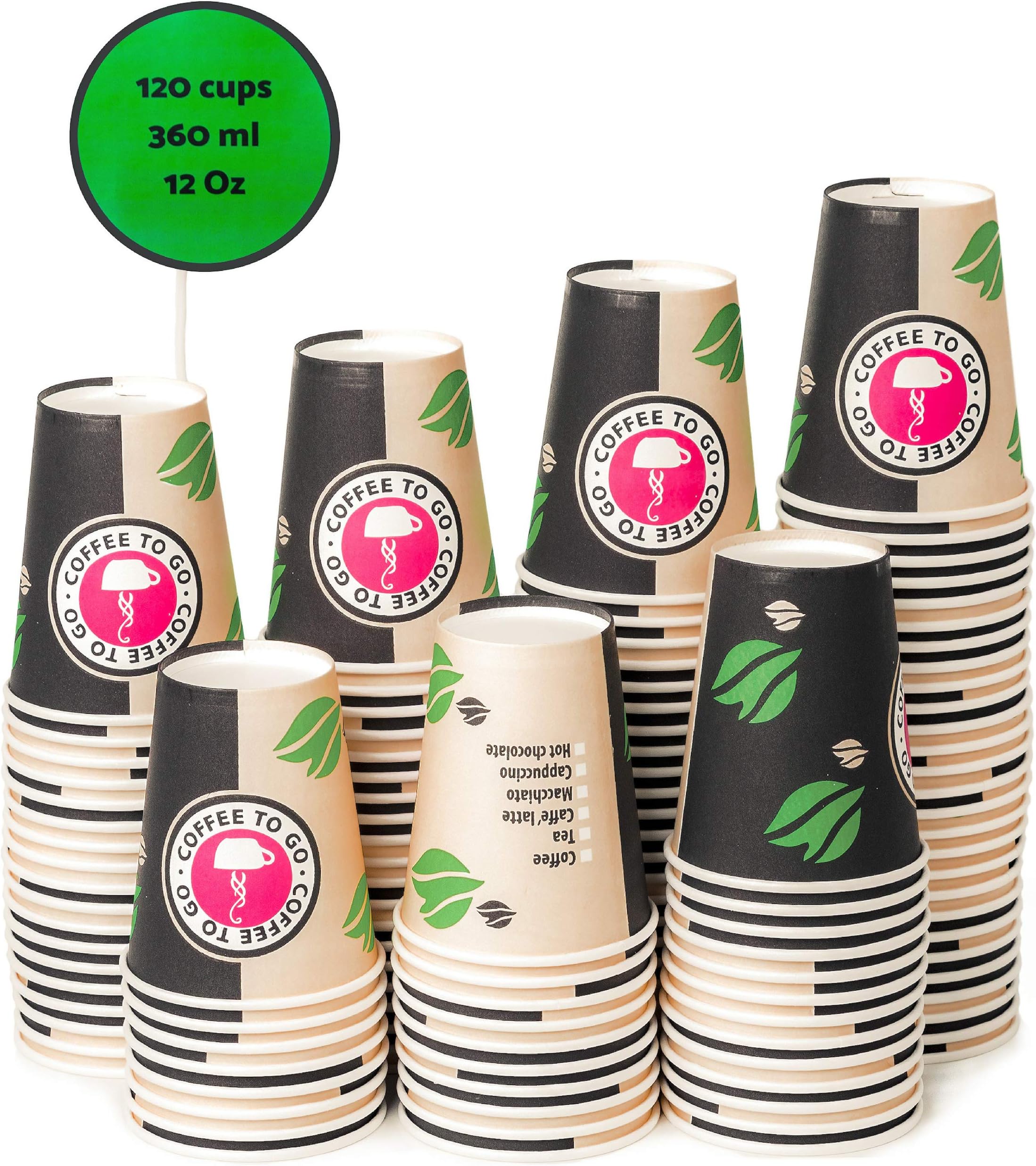 120 Paper Cups Coffee To Go - 12 Ounces Disposable Coffee Cups for Takeaway Serving Coffee, Tea, Hot and Cold Drinks