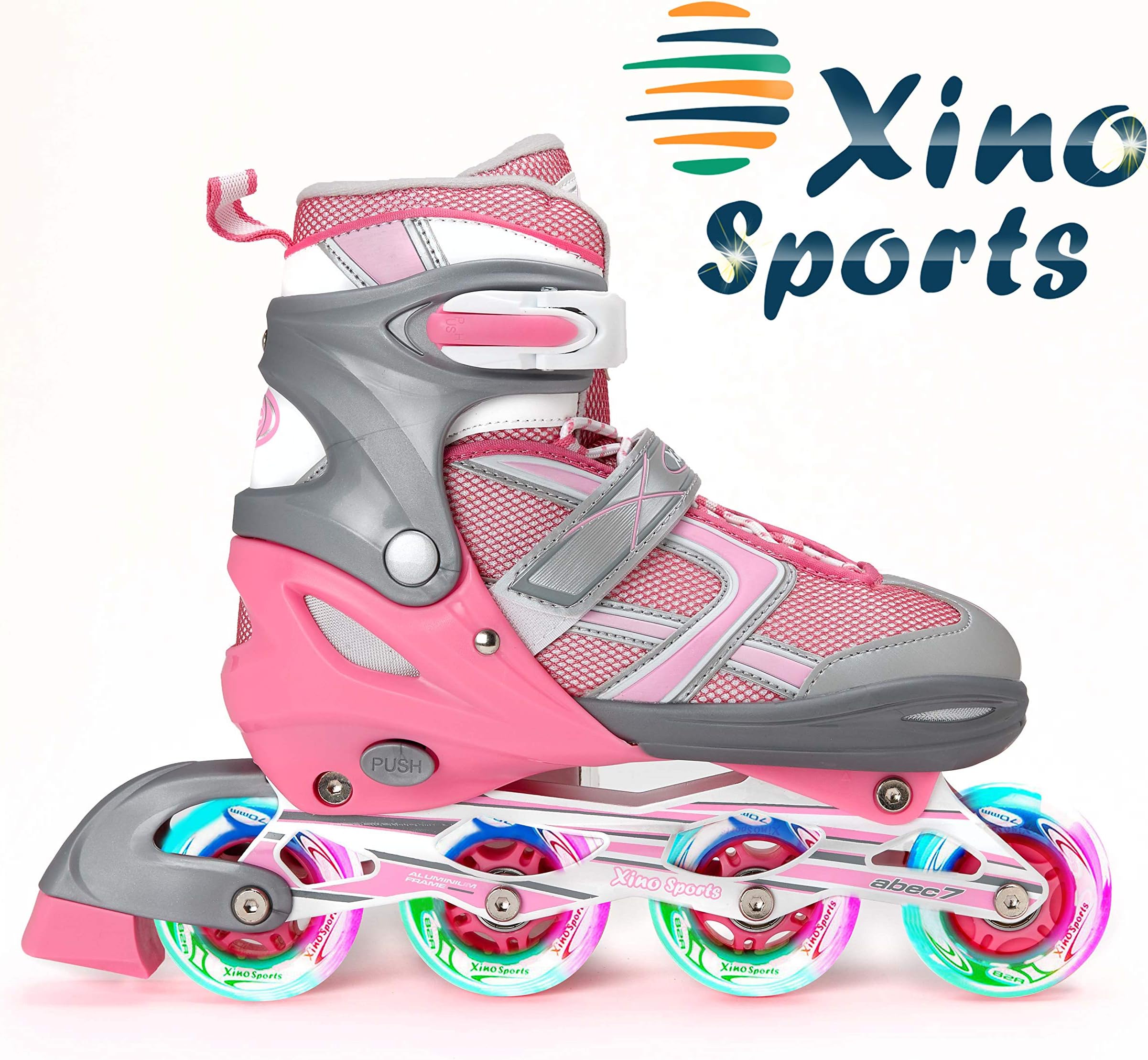 Xino SportsKids Inline Skates for Girls & Boys - Adjustable Skates with LED Illuminating Light Up Wheels - Youth Skates for Indoors & Outdoors