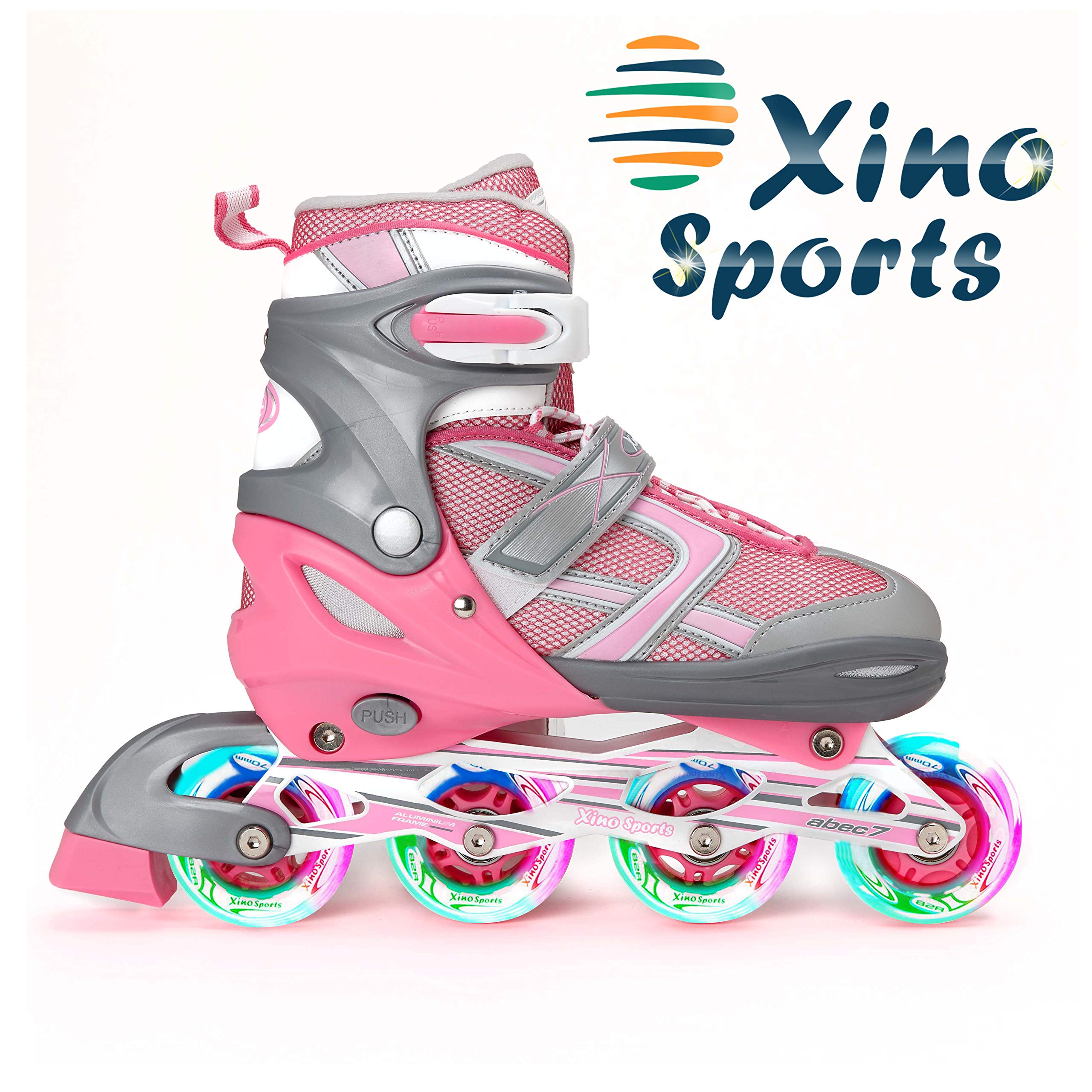 Xino SportsKids Inline Skates for Girls & Boys - Adjustable Skates with LED Illuminating Light Up Wheels - Youth Skates for Indoors & Outdoors
