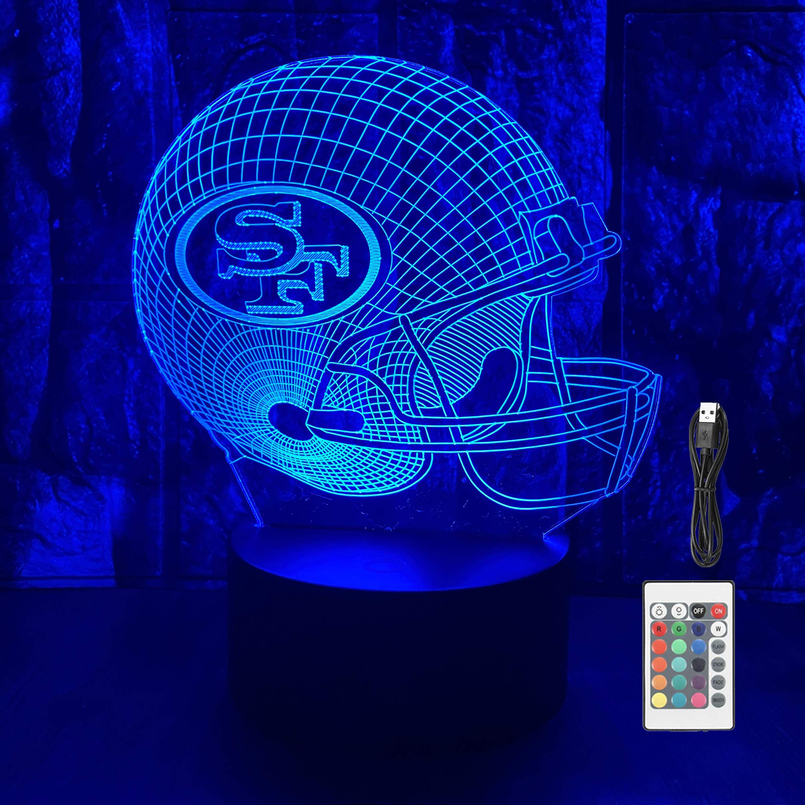 Photo 1 of JUNNiRE Football Helmet Shape 3D LED Optical Illusion Acrylic Night Light, 7 Colors Change Dimmable USB Powered Bedroom Decoration Table Lamp Birthday Christmas Gift for Kids, Men, Women, SF Fans
